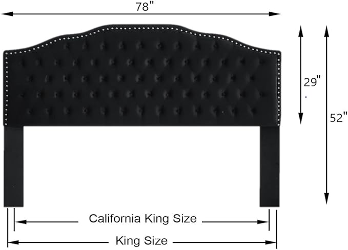 24KF Upholstered Button Tufted King Size Headboard with Nailhead Trim, Soft Velvet Fabric Headboard King/Cal King Size-Black-Ruum Studio Home