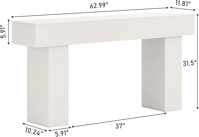 63 Inch Long Console Table for Entryway, Farmhouse Wood Rectangular Sofa Table Behind Couch Table, Narrow Entryway Table for Living Room, Entrance, Hallway, Foyer, Easy Assembly (Classic White)-Ruum Studio Home