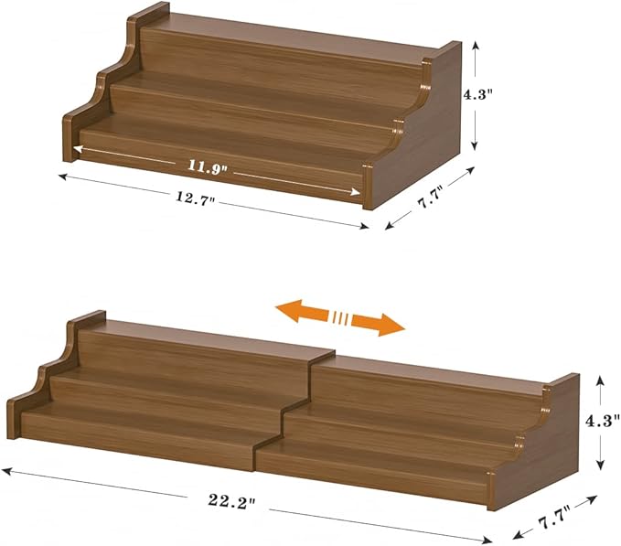 Bamboo Spice Rack Cabinet Organizer - 3 Tier Wooden Expandable Walnut Display Shelf-Ruum Studio Home