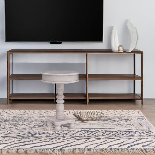 COSIEST Rustic Accent Side Table, Farmhouse Wood Pedestal Table Round End Table for Living Room, Bedroom, Distressed Whitewash Finish, Grey Color-Ruum Studio Home