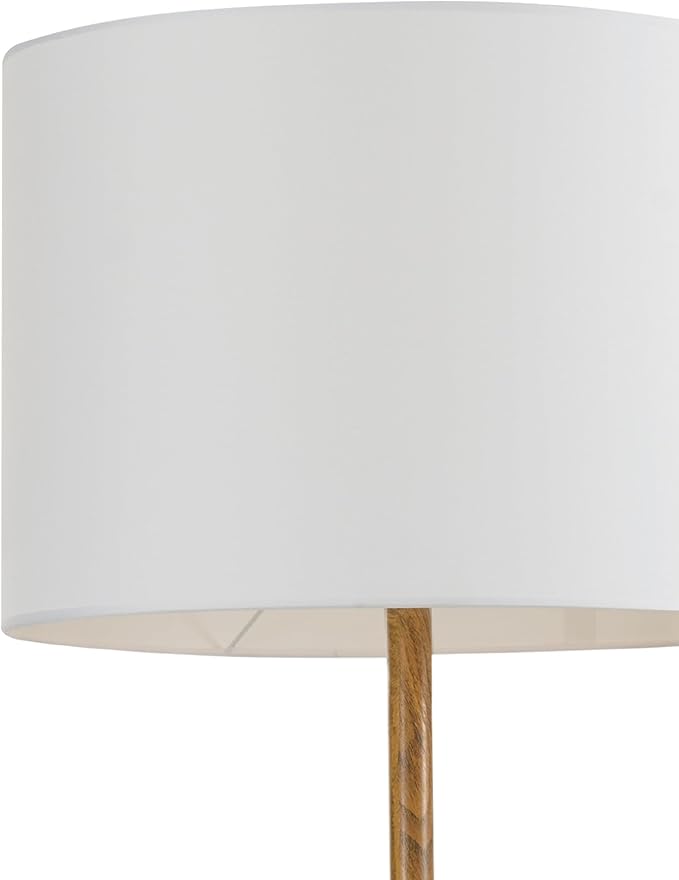 GLOBE Electric Novogratz x Harrington 65" Floor Lamp, 2-Tone Faux Wood Base, White Fabric Shade, Socket Rotary Switch 67225-Ruum Studio Home