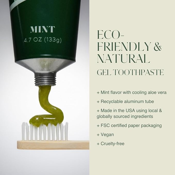 Plus Ultra Organic Fluoride-Free Gel Toothpaste in Aluminum Tube | Eco-Friendly, SLS Free | Made with Aloe, Peppermint, Bamboo Extract | for Sensitivity & Whitening | Made in USA, 4.7oz (Pack of 1)-Ruum Studio Home