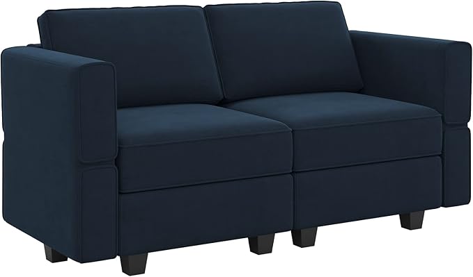 Belffin Modular Loveseat Sofa Couch with Storage Seats Velvet 2 Seater Love Seats for Small Spaces Blue-Ruum Studio Home