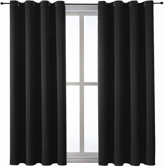 ChrisDowa Grommet Blackout Curtains for Bedroom and Living Room - 2 Panels Set Thermal Insulated Room Darkening Curtains (Black, 52 x 63 Inch)-Ruum Studio Home