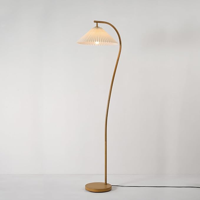 GLOBE Electric x Novogratz 61000043 62" Floor Lamp, Wood Toned, White Pleated Shade, Pivot Joint on Shade, On/Off Foot Switch, Black Cord, Modern Lighting for Living Room or Office-Ruum Studio Home