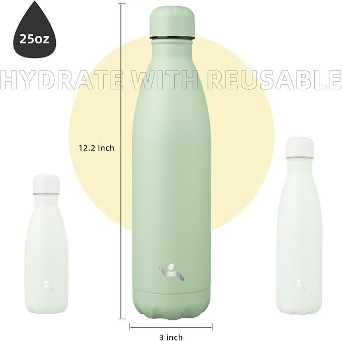 Insulated Water Bottles,25 oz Double Wall Stainless Steel Vacumm Metal Flask for Sports Travel,Macaron Green-Ruum Studio Home