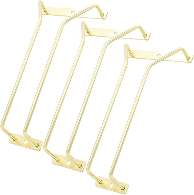 8.8-Inch Gold Wine Glass Rack, Under Cabinet Wine Glass Holder Stainless Steel Stemware Rack - Hanging Stemware Holder for Cabinet Kitchen Bar, Set of 3-Ruum Studio Home