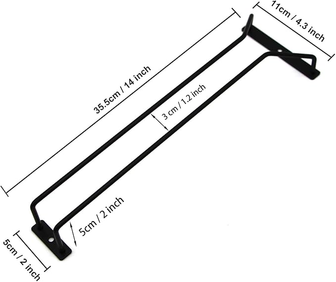 14-Inch Black Wine Glass Rack, Under Cabinet Wine Glass Holder Stainless Steel Stemware Rack - Hanging Stemware Holder for Cabinet Kitchen Bar, Set of 4-Ruum Studio Home