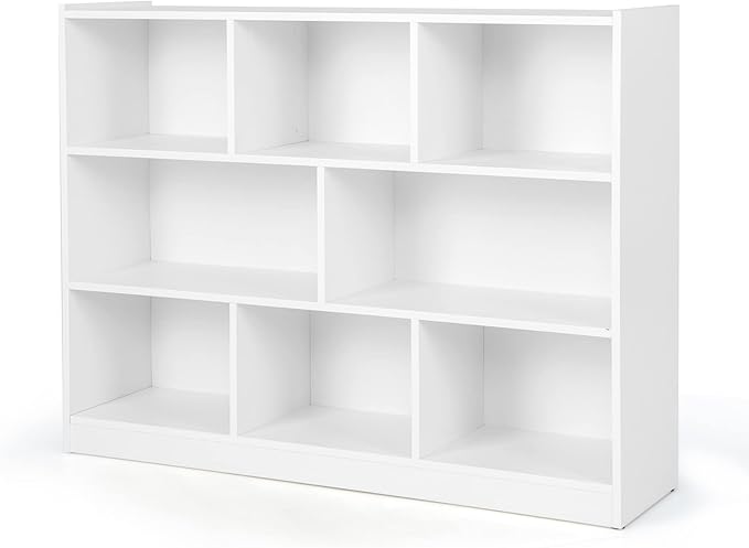 Tangkula 8-Cube Bookcase, Wood 3 Tier Open Storage Bookshelf, Modern Multipurpose Display Cabinet for Living Room, Study, Reading Nook, 48 x 12.5 x 36.5 Inch, White-Ruum Studio Home