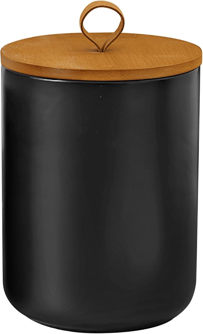 Large Ceramic Storage Jars, Modern Elegant Highly Polished Airtight Gorgeous Storage Canisters with Wooden Lid Food Storage Jar for Kitchen Spice Tea Vanilla Sugar Coffee Beans (Black)-Ruum Studio Home