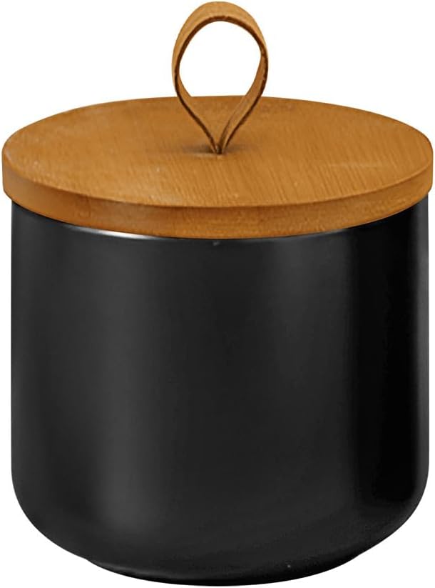 Ceramic Storage Jars, Modern Elegant Highly Polished Airtight Gorgeous Storage Canisters with Wooden Lid Small Food Stroage Jar for Kitchen Spice Tea Vanilla Sugar Coffee Beans (Black trumpet)-Ruum Studio Home