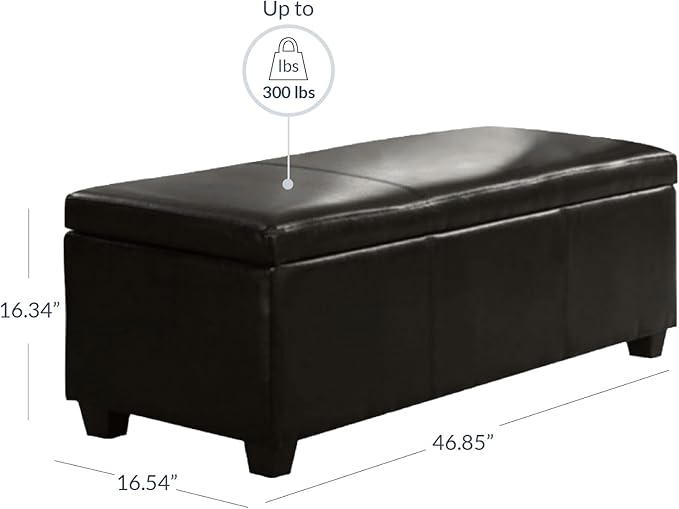 BELLEZE 47 Inch Storage Ottoman, Faux Leather Storage Bench Bedroom Bench with Safety Close Hinge, Ottoman with Storage for Living Room, Entryway, Hallway, Foot Rest, Support 300lbs - Brown-Ruum Studio Home