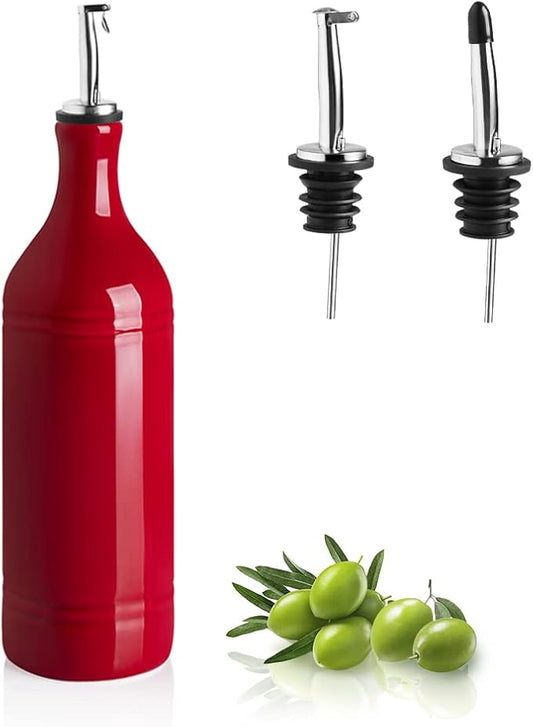 Sweejar Large Ceramic Olive Oil Dispenser Bottle, Opaque Oil Cruet Protects Oil to Reduce Oxidation, Suitable for Storage Oil, Vinegar, Soy Sauce & Other Liquids, Pack of 1, 24 Fl Oz (Red)-Ruum Studio Home