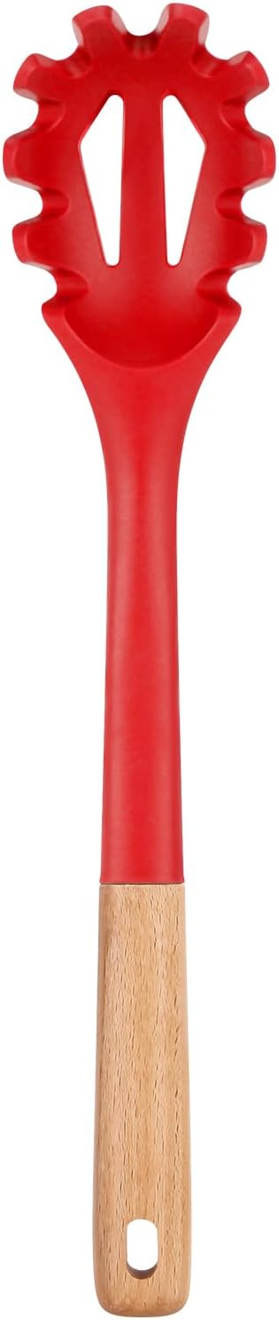 Silicone Pasta Fork, Kitchen Heat Resistant Noodle Spoon Server, BPA Free Spaghetti Strainer,12.8 inch (RED)-Ruum Studio Home