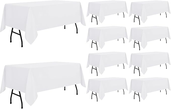 sancua 10 Pack White Tablecloth 60 x 84 Inch, Rectangle Table Cloth for 4ft Tables - Stain and Wrinkle Resistant Washable Polyester Table Cover for Dining Wedding Banquet Party Buffet Restaurant-Ruum Studio Home