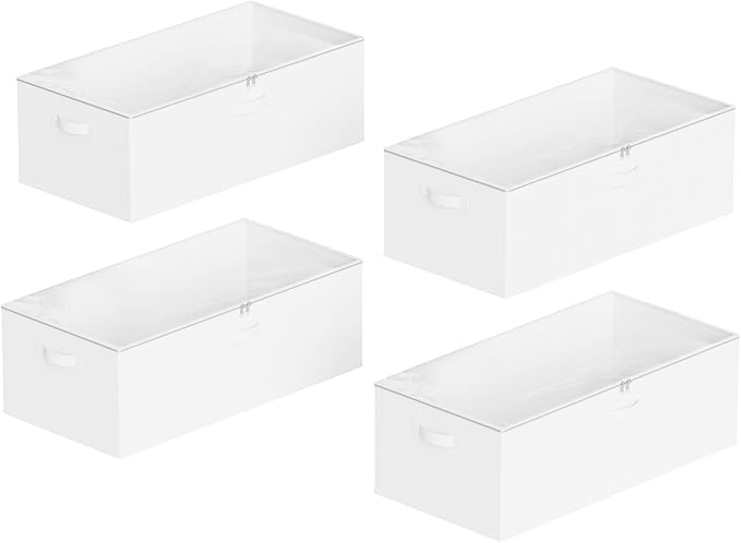 SpaceAid 4 Pack 10" High Under Bed Storage Containers, Large Underbed Storage Organizer Bins with Lids for Bedroom, Dorm, Clothes, Closet Organization, Bed Sheets and Blankets (White)-Ruum Studio Home