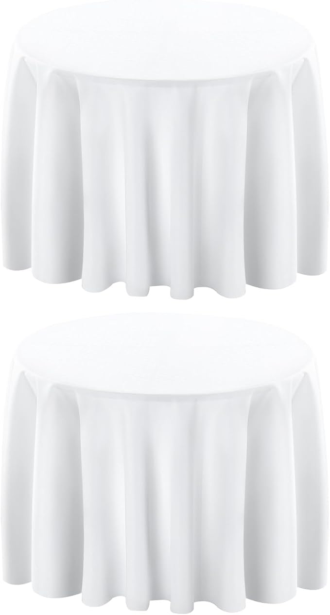 Surmente 132 inch Round Tablecloths -2 Pack White Round Table Cloths, Polyester Fabric Table Covers for Wedding, Party, Banquet, or Restaurant-Ruum Studio Home