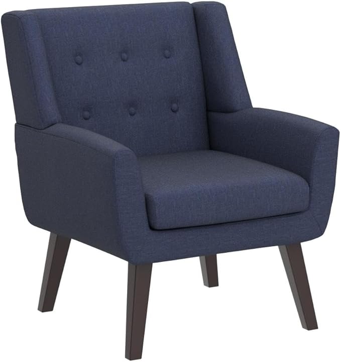 HUIMO Accent Chair Living Room Chair, Upholstered Button Tufted Armchair, Linen Fabric Sofa Chairs for Bedroom, Living Room, Mid Century Modern Comfy Reading Chair (Dark Blue)-Ruum Studio Home