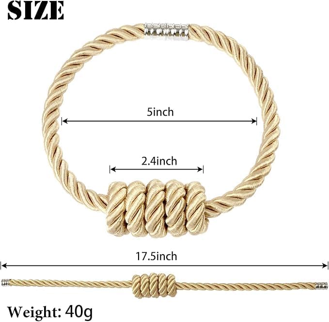 Fenghuangwu 4Pack Magnetic Curtain Tiebacks – Bohemian Style Handmade Woven Tie-Backs for Drapes,Elegant Exquisite Knot Holdbacks,Outdoor Boho & Modern Home Decor（Gold-Ruum Studio Home