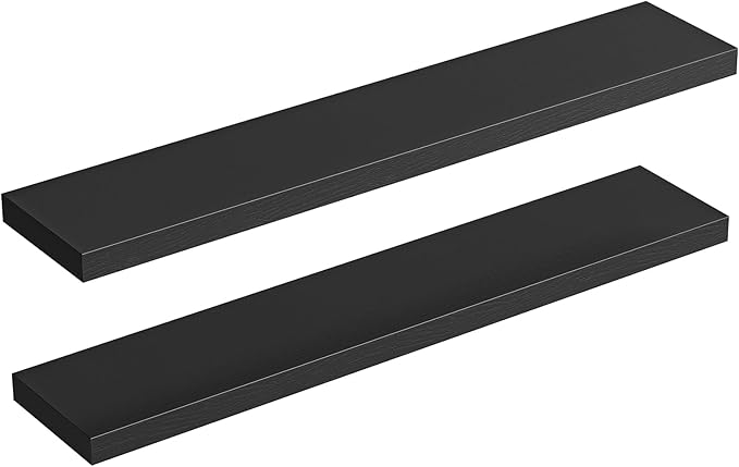 HOOBRO Floating Shelves for Wall, Wall Mounted Shelf Set of 2, 47.2" Hanging Shelf with Invisible Brackets, for Wall in Bathroom, Bedroom, Toilet, Kitchen, Living Room, Office, Black BK120BJP201-Ruum Studio Home