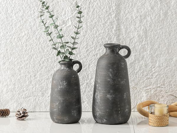 Ceramic Rustic Farmhouse Vase, 12.8" Large Rustic Black Pottery Vases Home Decor Decorative Boho Pampas Vase for Home Decor Table Living Room Decoration Shelf Mantel Enryway Kitchen-Ruum Studio Home