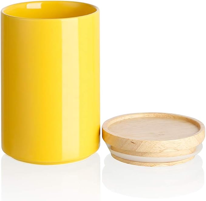 Sweejar Kitchen Canisters Ceramic Food Storage Jar, Stackable Containers with Airtight Seal Wooden Lid for Serving Ground Coffee, Tea, Sugar, Salt and More - 28 Fl Oz (Yellow)-Ruum Studio Home