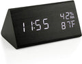 OCT17 Wooden Alarm Clock, Smart LED Digital Clock for Bedroom/desks, Upgraded with Time Temperature, Adjustable Brightness and Voice Control, Humidity Displaying - Black-Ruum Studio Home