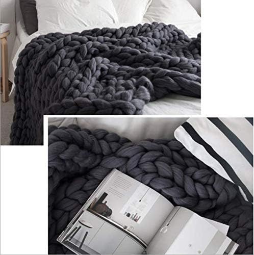 Chunky Knit Throw Bulky Merino Sofa Blanket Hand-Made Super Large Chair Mat Rug(Dark Gray 40"x60")-Ruum Studio Home