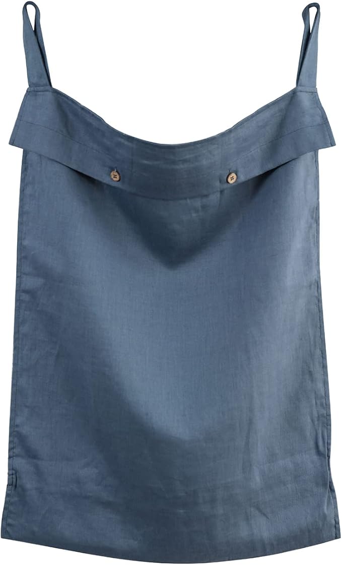 Linen Hanging Laundry Bag, 100% Linen Over The Door Laundry Hamper with Buttons and Zipper, Space Saving Door Hampers for Laundry Dirty Clothes Home Travel, Navy Blue-Ruum Studio Home