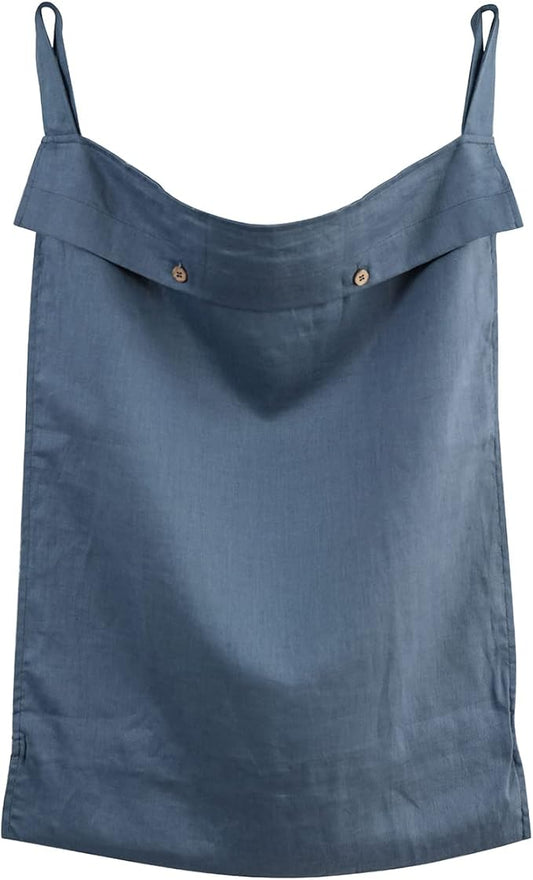Linen Hanging Laundry Bag, 100% Linen Over The Door Laundry Hamper with Buttons and Zipper, Space Saving Door Hampers for Laundry Dirty Clothes Home Travel, Navy Blue-Ruum Studio Home