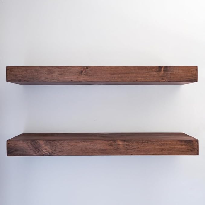 Modern Floating Shelves 3 Inches Thick for Wall, Wide Shelves for Kitchen, Living Room, Bedroom, and Bathroom, Natural Pine Wood, Rustic Wooden Shelf, (Set of 2) (Provincial, 24Lx3Hx6D)-Ruum Studio Home