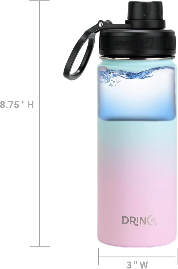 DRINCO Stainless Steel Water Bottle Spout Lid Vacuum Insulated Double Wall Water Bottle Wide Mouth (40oz 32oz 22oz 18oz 14oz) Leak Proof Keeps Cold or Hot (18 oz, 18oz Macaron)-Ruum Studio Home
