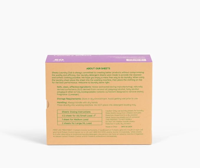 Sheets Laundry Club Laundry Detergent Sheets, 100 Loads - Lavender Scent, Eco-Friendly, Quick-Dissolving Formula, Hypoallergenic, Septic Safe, Plastic-Free Packaging - 50 Sheets-Ruum Studio Home