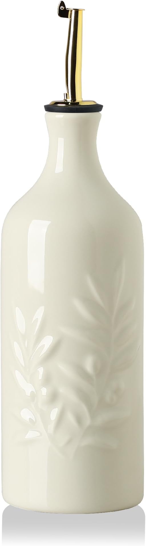 Sweejar Ceramic Olive Oil Dispenser Bottle 20 Oz Relief Opaque Oil Cruet Protects To Reduce Oxidation Suitable for Storage Vinegar, Soy Sauce, Coffee Syrup, Liquids, Set of 1 (Beige Gold Spout)-Ruum Studio Home