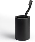 Matte Black Toothbrush Holder for Bathrooms – Modern Resin Countertop Organizer with Slots, Compact Toothbrush and Toothpaste Storage for Vanity, Hotel, Airbnb (Black)-Ruum Studio Home