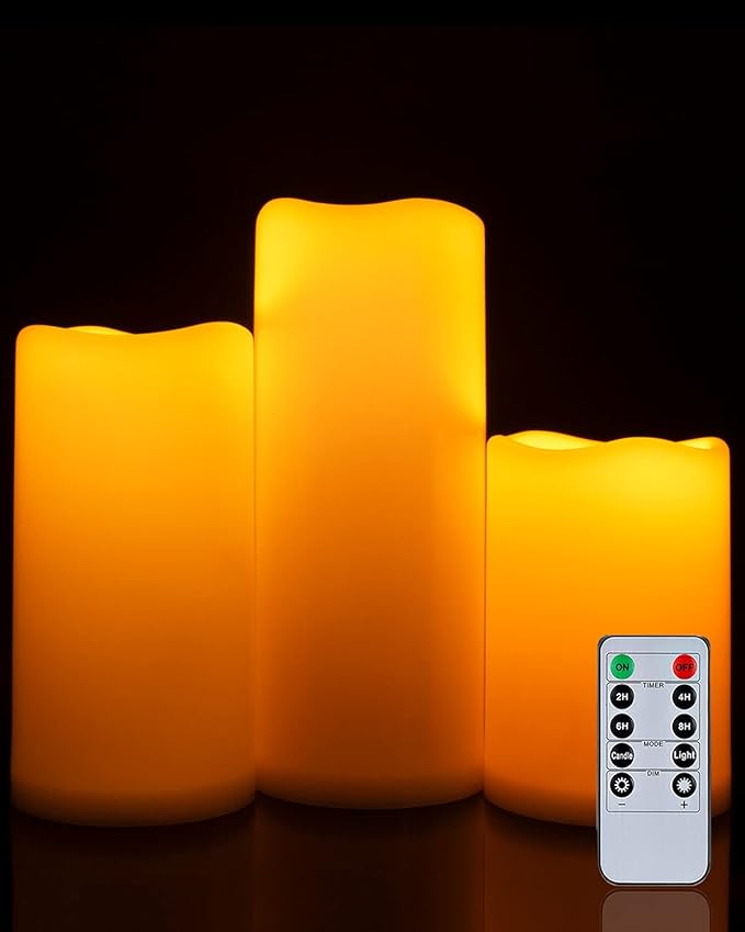 Homemory 6" 8" 10" x 4" Waterproof Outdoor Flameless Candles, Battery Operated Flickering LED Pillar Candles with Remote and Timers for Indoor, Plastic, Ivory White-Ruum Studio Home