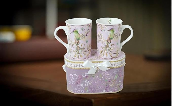 Lightahead Elegant Bone China Two Coffee Mugs Set in Bird Design 10.8 oz Each Cup in Attractive Gift Box-Ruum Studio Home