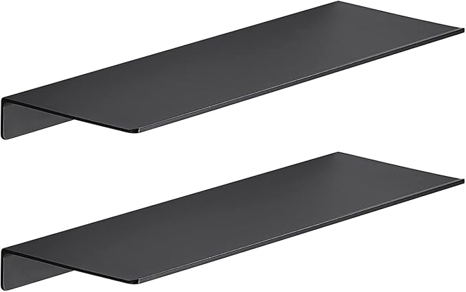 JOOM 2 PCS Small Floating Shelf, 12'' Metal Wall Shelf, Black, Bathroom, Durable, Waterproof, 5.0lbs Weight Capacity-Ruum Studio Home