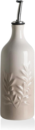Sweejar Ceramic Olive Oil Dispenser Bottle, 20 Oz Relief Opaque Oil Cruet Protects Oil To Reduce Oxidation, Storage Vinegar, Soy Sauce, Coffee Syrup, Liquids, Set of 1 (Gradient Fog Gray)-Ruum Studio Home
