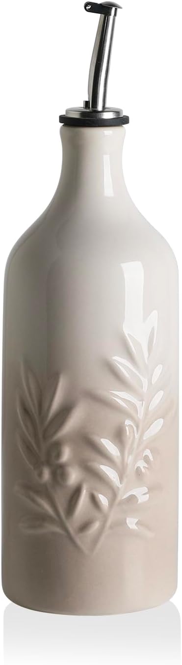 Sweejar Ceramic Olive Oil Dispenser Bottle, 20 Oz Relief Opaque Oil Cruet Protects Oil To Reduce Oxidation, Storage Vinegar, Soy Sauce, Coffee Syrup, Liquids, Set of 1 (Gradient Fog Gray)-Ruum Studio Home