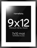 Homeforia 9x12 Picture Frame Black, High End Metal 9 x 12 Poster Frames with Mat 7 by 10 inch Photo, 9by12 Frame Matted to 7x10 in Art, 12x9 Wall or Tabletop Frames, Tempered Glass, Wall Kit, Set of 1-Ruum Studio Home