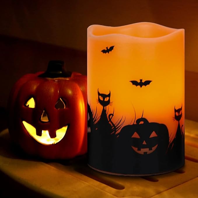 Wondise Halloween Flickering Flameless Candles with 6 Hour Timer, Battery Operated LED Real Wax Candles Set of 3 Halloween Home Decoration Gifts(3 x 4 5 6 Inch)-Ruum Studio Home