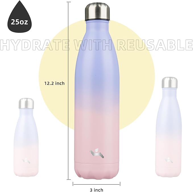 Insulated Water Bottles,25 oz Double Wall Stainless Steel Vacumm Metal Flask for Sports Travel,Pastel Sunset-Ruum Studio Home