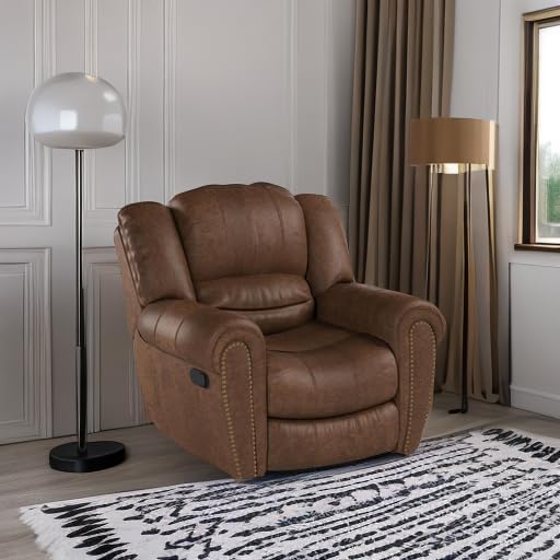 CANMOV Leather Recliner Chair, Classic and Traditional Manual Recliner Chair with Comfortable Arms and Back Single Sofa for Living Room, Nut Brown-Ruum Studio Home