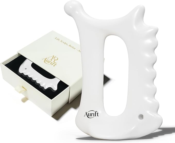 6-in-1 Ceramic Gua Sha Tool for Face & Body - Manual Facial Massage for Lymphatic Drainage, Jaw Lifting, Puffiness Care, Neck Massage for Stress Relief at Home, Self Care Gift for Mum Wife White-Ruum Studio Home
