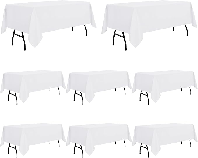 sancua 8 Pack White Tablecloth 60 x 84 Inch, Rectangle Table Cloth for 4ft Tables - Stain and Wrinkle Resistant Washable Polyester Table Cover for Dining Wedding Banquet Party Buffet Restaurant-Ruum Studio Home