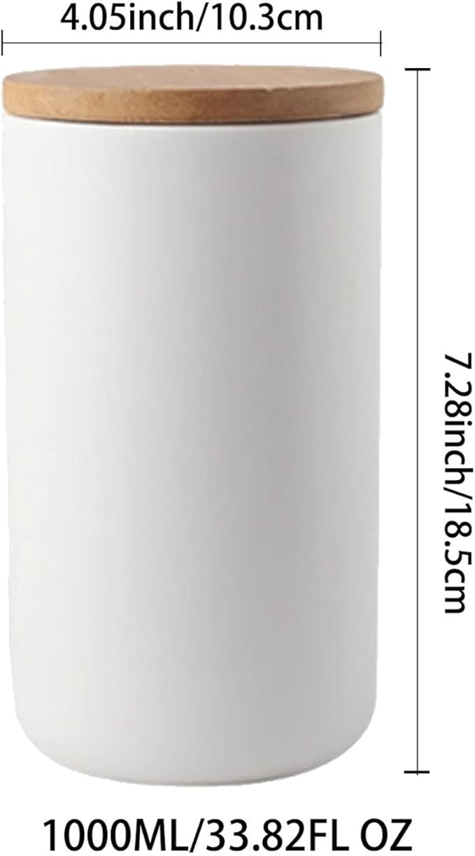 Ceramic Food Storage Jar Canister Modern Design Food Canisters with Airtight Seal Bamboo Lid, Loose Tea Coffee Spice Nuts Snacks Storage Jar Canister (White 33.81oz/1000ml)-Ruum Studio Home