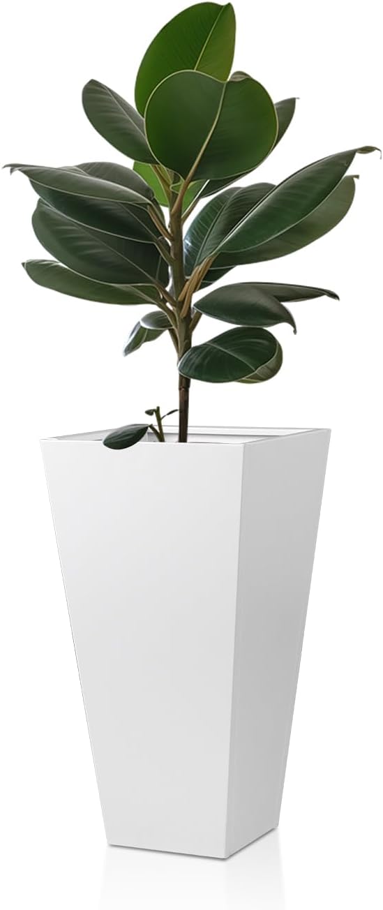 Tall Tapered Planter Taper Metal Modern Flower Plant Pot White Square Galvanized Steel Planter 26 In Indoor Outdoor for Front Porch Garden Patio Grande Plant Tree Commercial Residential Heavy Duty-Ruum Studio Home