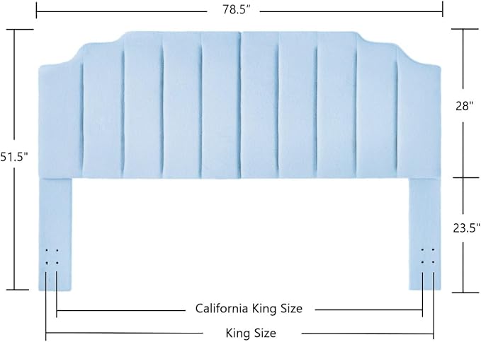 24KF Light Blue Teddy Fabric Tufted King Upholstered Headboard, Modern Vertical Channel Design California King Headboard with Stepped Silhouette Top Edge,6026-K-Teddy Light Blue-Ruum Studio Home