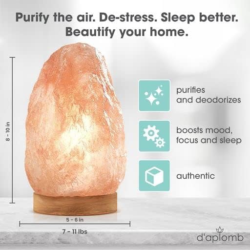 d'aplomb 100% Authentic Natural Himalayan Salt Lamp;Large Hand Carved Natural Chunk Pink Crystal Rock Salt from Himalayan Mountains; Dimmer Cord; 12 lbs